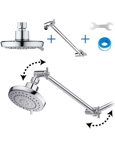 Cabezal de Ducha Alta Presión HarJue 5" Cromo con Brazo 28cm