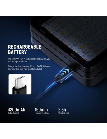 Panel de Luz LED NEEWER RGB 10W Batería 3200mAh Control APP Panel de Luz LED NEEWER RGB 10W Batería 3200mAh Control APP