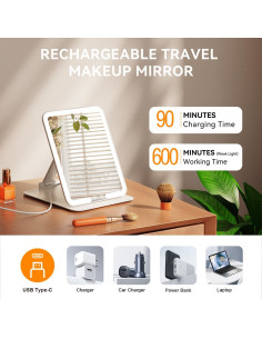 Espejo de Maquillaje Auxmir Blanco Portátil LED 18.8x13 cm 2