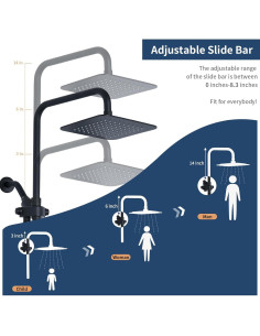 Cabezal de Ducha Doble VXV 8'' Alta Presión Negro Mate 2