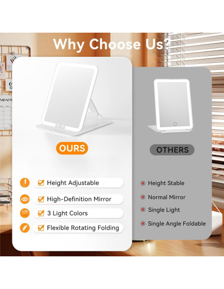 Espejo de Maquillaje Auxmir Blanco Portátil LED 18.8x13 cm