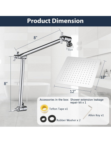 Cabezal de Ducha de Lluvia PDPBath 30,48 cm Cromo con Brazo 40,64 cm