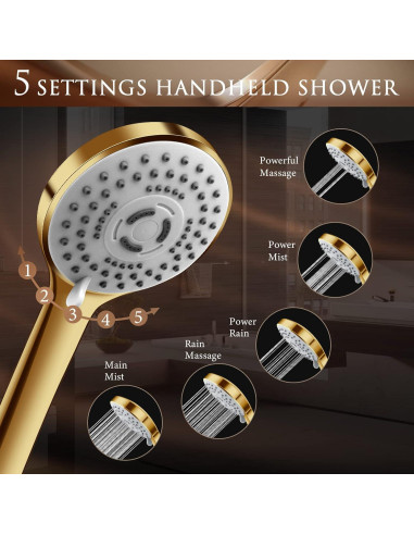 Cabezal de Ducha Beekim 10" Dorado con Ducha de Mano
