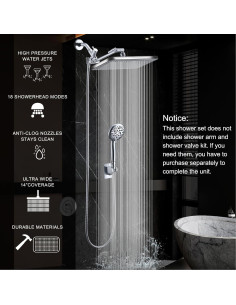 Cabezal de Ducha de Lluvia 14" BSTHAONE con Rociador de Mano 8 Modos 2