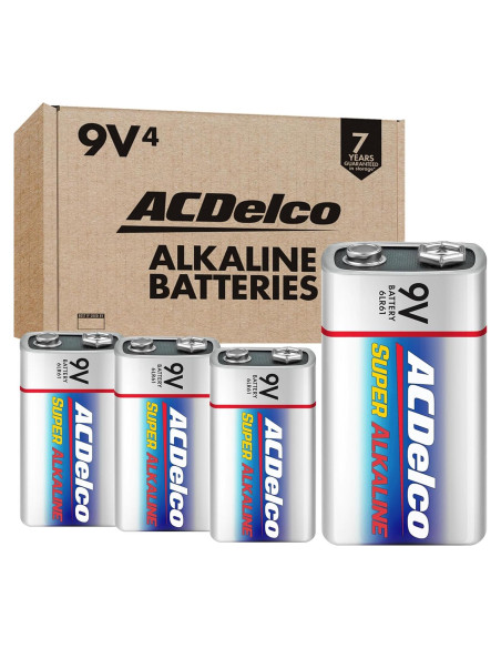 Baterías ACDelco Alcalinas 9V 4 Unidades - Vida Útil 7 Años