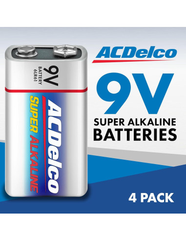 Baterías ACDelco Alcalinas 9V 4 Unidades - Vida Útil 7 Años