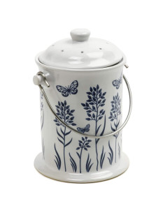 Recipiente de Compost Cerámica Norpro 2.9L Floral Azul