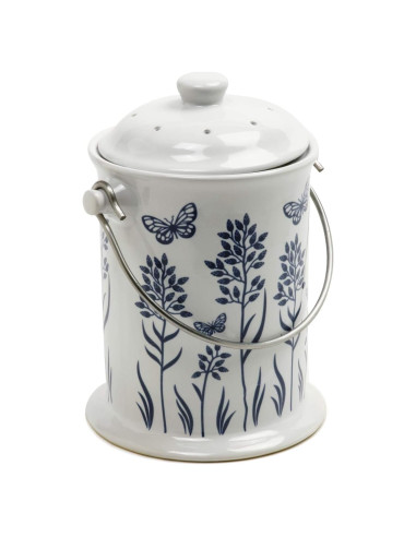Recipiente de Compost Cerámica Norpro 2.9L Floral Azul