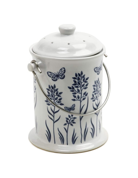 Recipiente de Compost Cerámica Norpro 2.9L Floral Azul