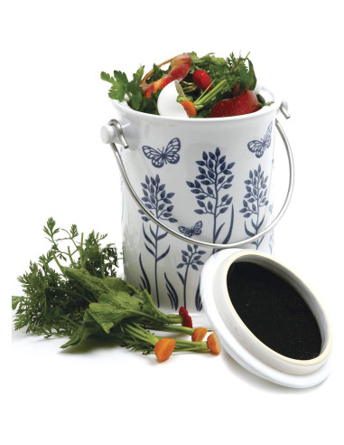 Recipiente de Compost Cerámica Norpro 2.9L Floral Azul