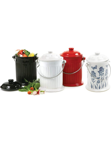 Recipiente de Compost Cerámica Norpro 2.9L Floral Azul