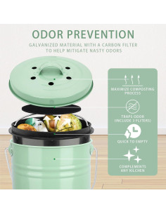 Bin de Compostaje Vipush Verde 0.68 kg con Filtro de Carbón 2