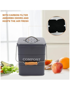 Cubo de Compostaje Morezi 1 Galón Acero al Carbono Gris 2