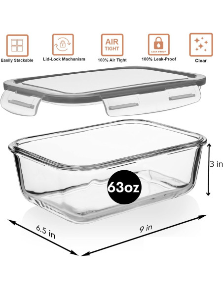 Recipientes de Almacenamiento de Vidrio Razab 8 Tazas 4 Piezas