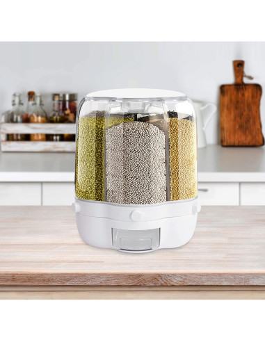 Dispensador de Alimentos 6 Compartimentos 12.5kg Blanco