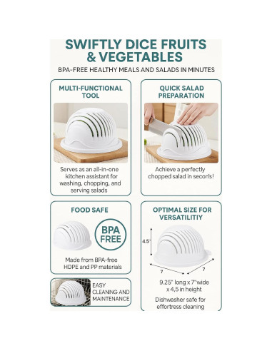 Cortador de Ensalada Multifuncional Dependable 23.5x17.8cm Blanco