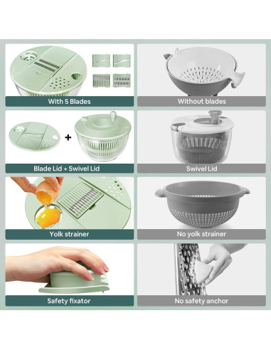 Airpro Ensaladera Grande 5.3L Verde Blanco con Cuchillas