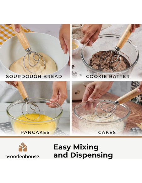 Batidor de Masa Danés Woodenhouse 33 cm Acero Inoxidable