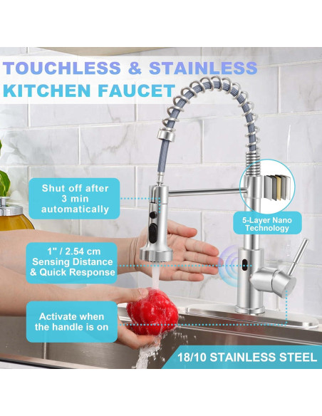 Grifo de cocina Herogo acero inoxidable con sensor y dispensador