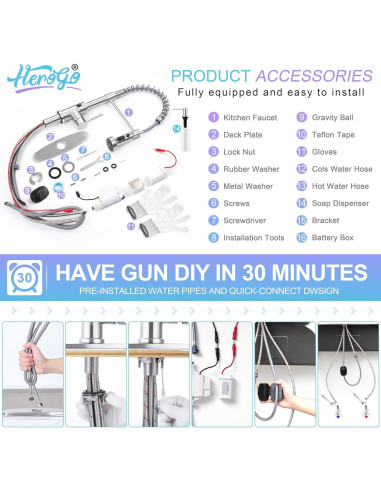 Grifo de cocina Herogo acero inoxidable con sensor y dispensador