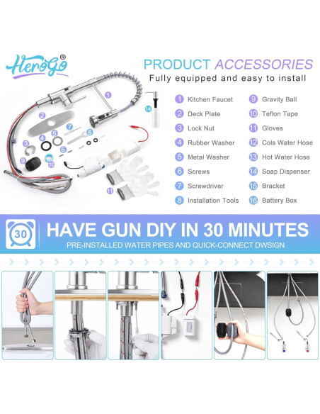 Grifo de cocina Herogo acero inoxidable con sensor y dispensador