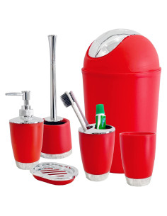 Juego de Accesorios de Baño 6 Piezas Plástico Rojo