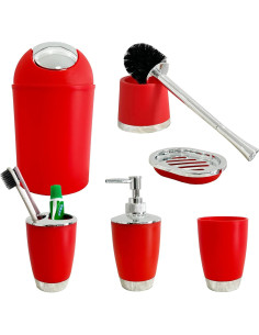 Juego de Accesorios de Baño 6 Piezas Plástico Rojo 2