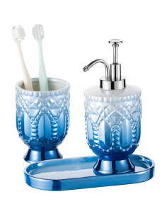Juego de Accesorios de Baño Cerámica TCQMSS Azul 3 Piezas 2