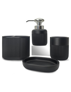 Conjunto de Accesorios de Baño Negro Mate 4 Piezas
