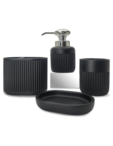 Conjunto de Accesorios de Baño Negro Mate 4 Piezas