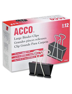 Clips de Binder ACCO Grande 12 Piezas Acero Negro