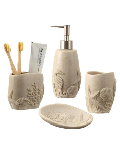 Juego de Accesorios de Baño 4 Piezas Haocoott Beige