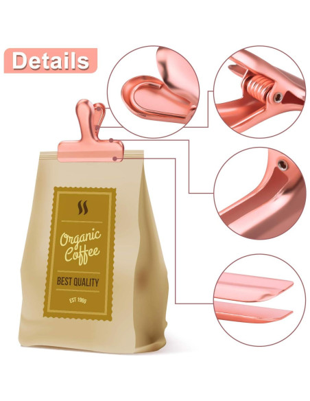 Juego de Clips para Bolsas de Comida Whaline 8 Piezas Acero Inoxidable Oro Rosa