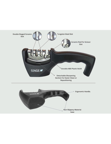 Afilador de Cuchillos y Tijeras Singe 4 en 1 Cerámica Acero