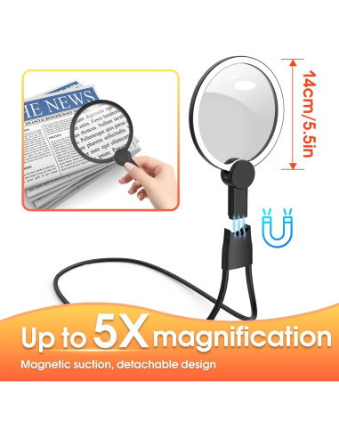 Lupa con Luz LED IMICHI 6X 13 cm Manos Libres para Leer