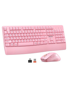 Teclado y Ratón Inalámbricos Meetion Rosa, DPI Ajustable