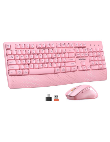 Teclado y Ratón Inalámbricos Meetion Rosa, DPI Ajustable