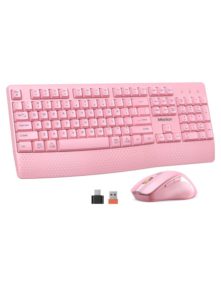 Teclado y Ratón Inalámbricos Meetion Rosa, DPI Ajustable