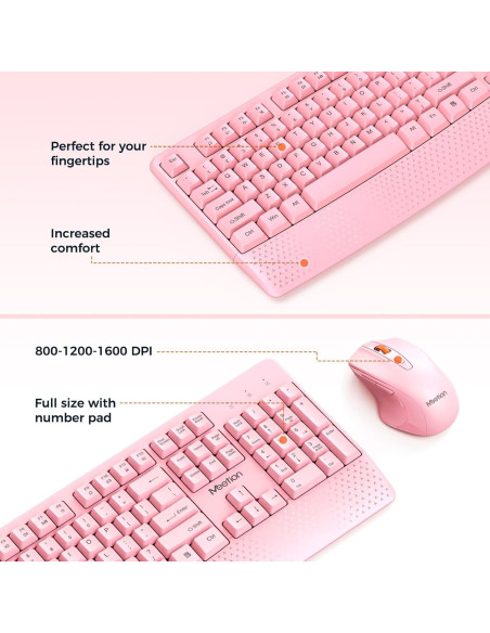 Teclado y Ratón Inalámbricos Meetion Rosa, DPI Ajustable