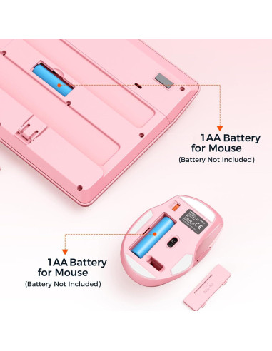 Teclado y Ratón Inalámbricos Meetion Rosa, DPI Ajustable