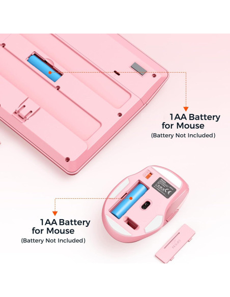 Teclado y Ratón Inalámbricos Meetion Rosa, DPI Ajustable
