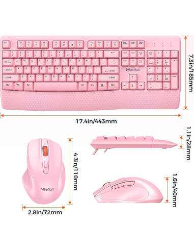 Teclado y Ratón Inalámbricos Meetion Rosa, DPI Ajustable