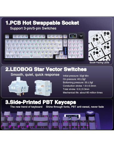 Teclado Mecánico Inalámbrico AULA S98 Pro RGB 40.64x13.78cm