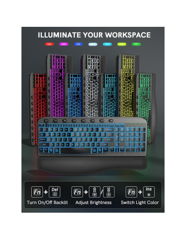 Combo Teclado y Ratón Inalámbrico Ergonómico SABLUTE Negro