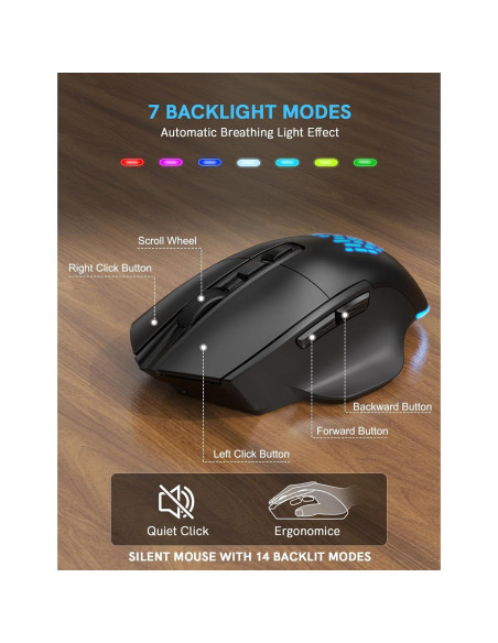 Combo Teclado y Ratón Inalámbrico Ergonómico SABLUTE Negro