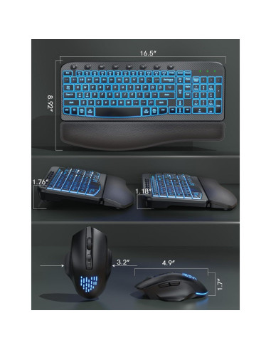Combo Teclado y Ratón Inalámbrico Ergonómico SABLUTE Negro