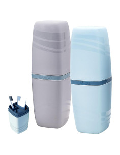 Estuche de Cepillo de Dientes de Viaje 2 PCS Gris y Azul