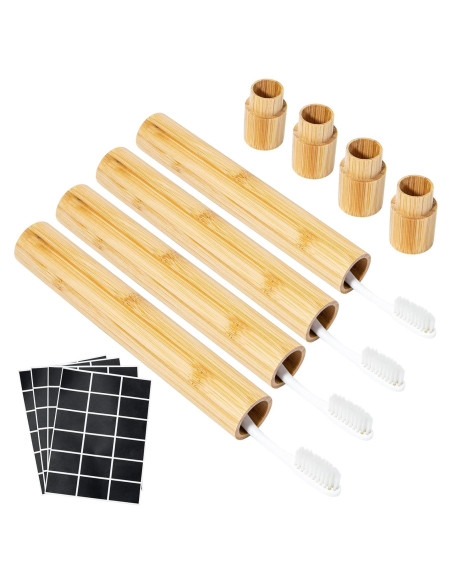 Estuche de Cepillo de Dientes de Bambú Yeeco 4 Pcs 21 cm