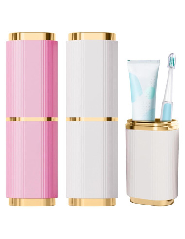 Estuche de Cepillo de Dientes JLNGTHONG 2 Piezas Rosa Blanco