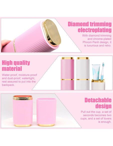 Estuche de Cepillo de Dientes JLNGTHONG 2 Piezas Rosa Blanco